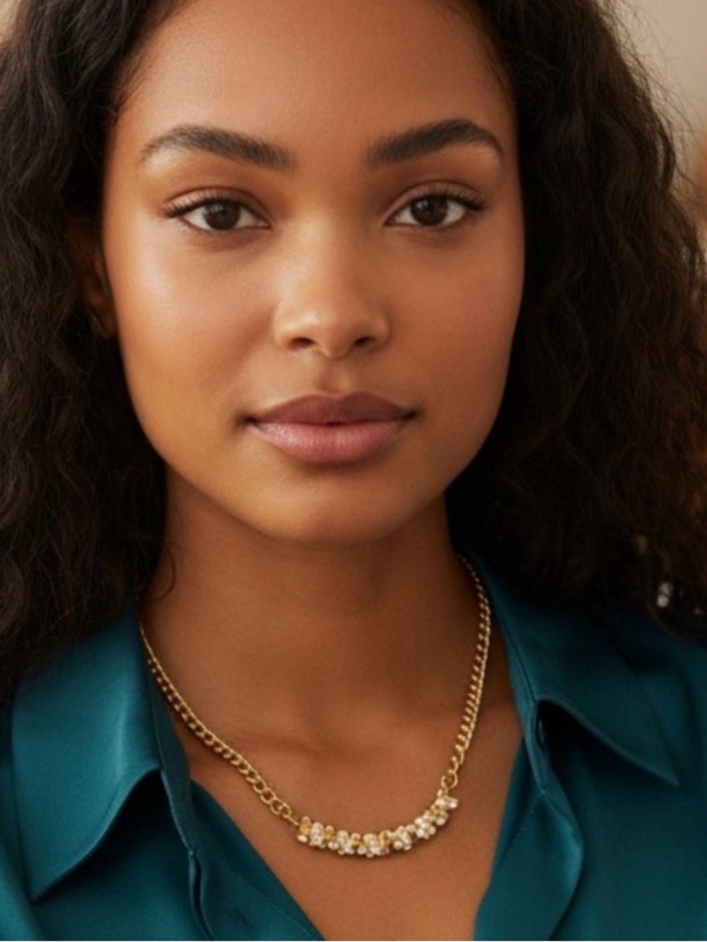 Gold Chain Necklace with Crystal-Accent Bar